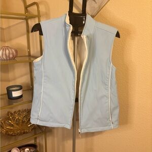 IZOD Reversible Vest Womens L Light Blue Cream Quilted Fleece Full Zip Pockets